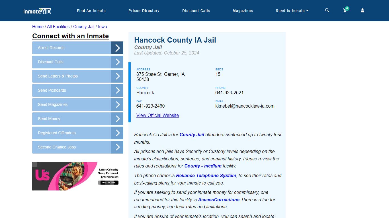 Hancock County IA Jail - Inmate Locator