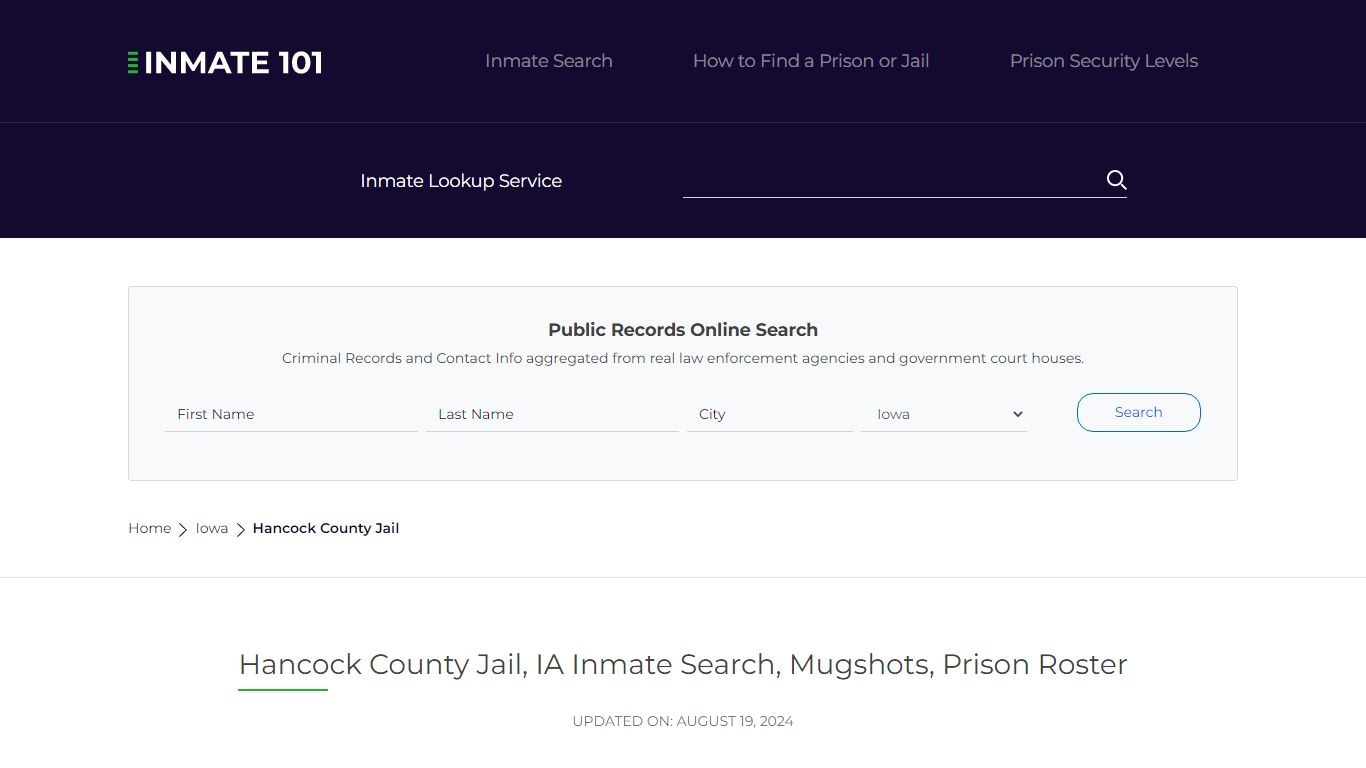 Hancock County Jail, IA Inmate Search, Mugshots, Prison Roster