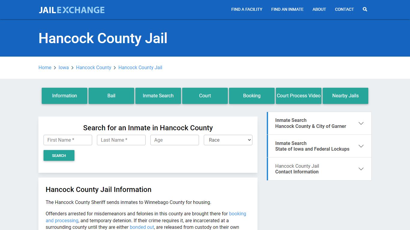 Hancock County Jail Roster Lookup, IA, Inmate Search