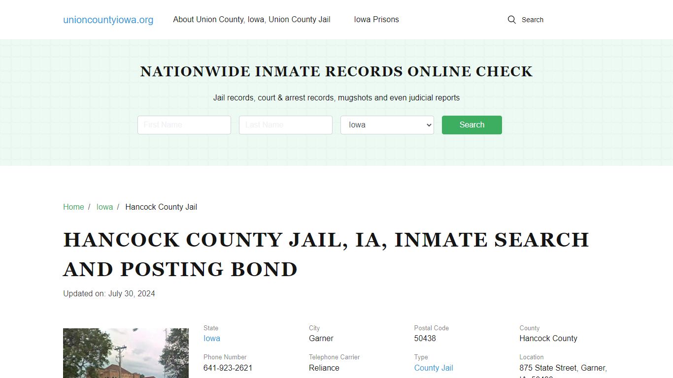 Hancock County Jail, IA, Inmate Search, Visitations